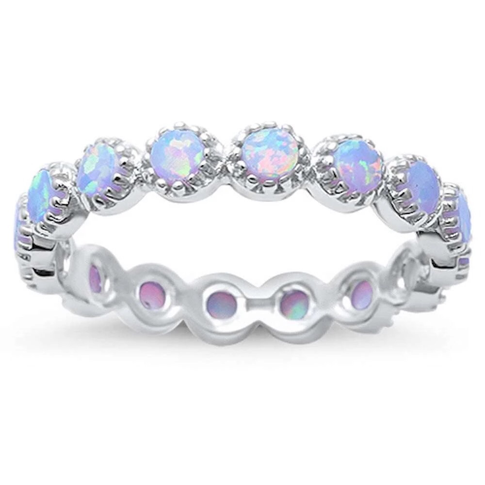 925 Sterling Silver Round White Opal Eternity Ring - Picture 2 of 5